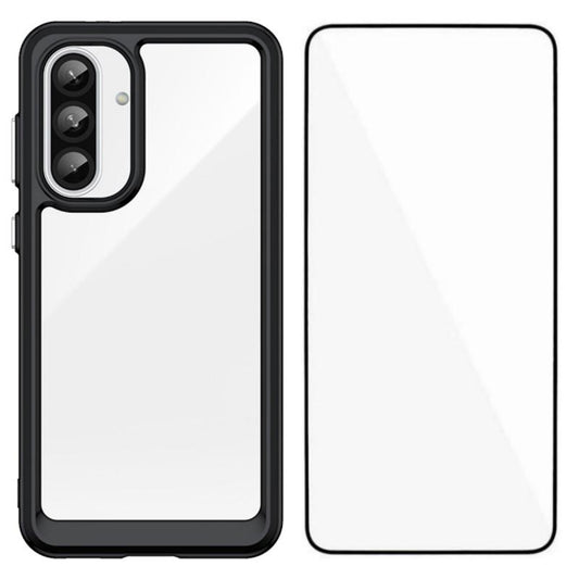 Samsung Galaxy A55 5G Electroplated Buttons TPU Acrylic Phone Case with Screen Protector - Heavy Duty Shockproof Cover, Air Cushion Corners, Raised Camera & Screen Protection, HD Tempered Glass Full Coverage Protective Case