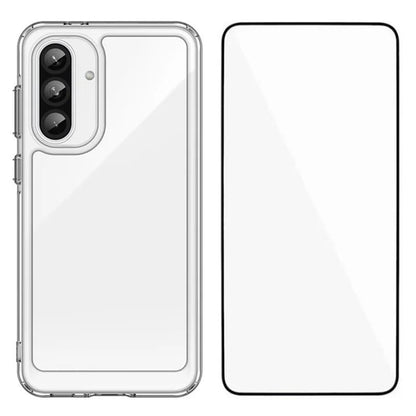 Samsung Galaxy A56 5G Electroplated Buttons TPU Acrylic Phone Case with Screen Protector - Heavy Duty Shockproof Cover, Air Cushion Corners, Raised Camera & Screen Protection, HD Tempered Glass Full Coverage Protective Case