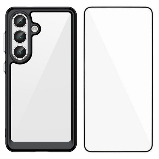Samsung Galaxy A57 5G Electroplated Buttons TPU Acrylic Phone Case with Screen Protector - Heavy Duty Shockproof Cover, Air Cushion Corners, Raised Camera & Screen Protection, HD Tempered Glass Full Coverage Protective Case