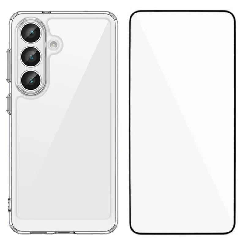 Samsung Galaxy S24+ 5G Electroplated Buttons TPU Acrylic Phone Case with Screen Protector - Heavy Duty Shockproof Cover, Air Cushion Corners, Raised Camera & Screen Protection, HD Tempered Glass Full Coverage Protective Case