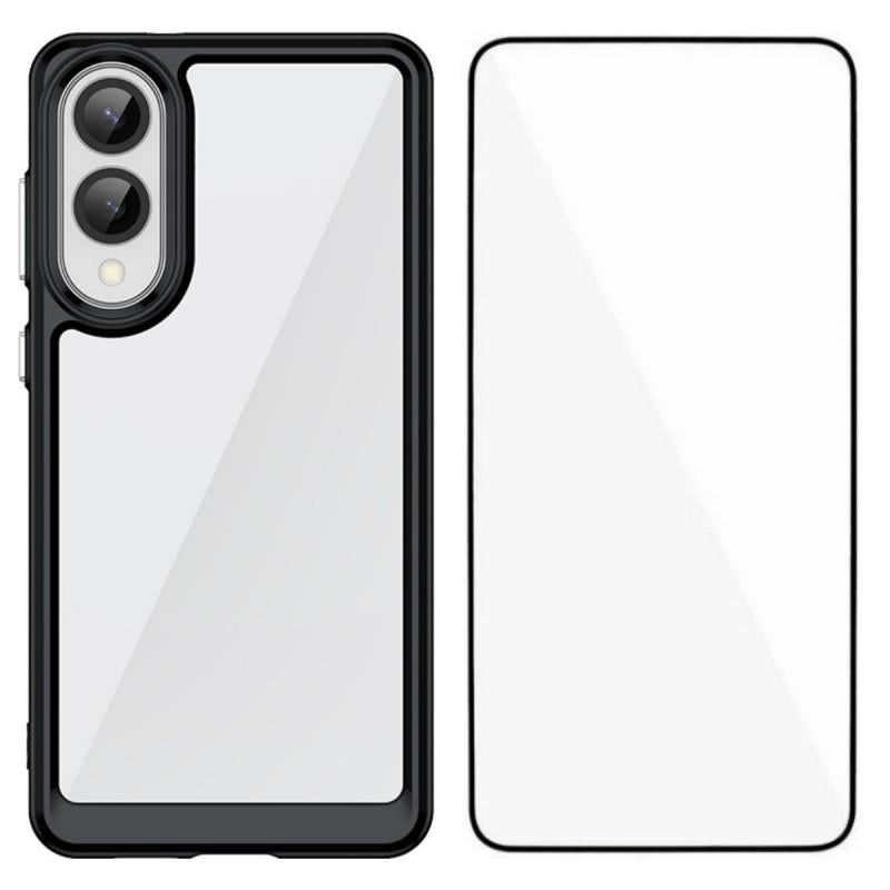 Samsung Galaxy S25 Edge 5G Electroplated Buttons TPU Acrylic Phone Case with Screen Protector - Heavy Duty Shockproof Cover, Air Cushion Corners, Raised Camera & Screen Protection, HD Tempered Glass Full Coverage Protective Case