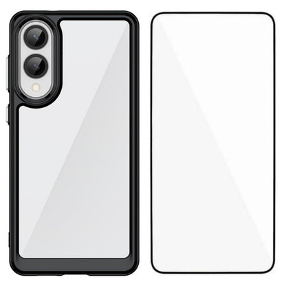 Samsung Galaxy S25 Edge 5G Electroplated Buttons TPU Acrylic Phone Case with Screen Protector - Heavy Duty Shockproof Cover, Air Cushion Corners, Raised Camera & Screen Protection, HD Tempered Glass Full Coverage Protective Case
