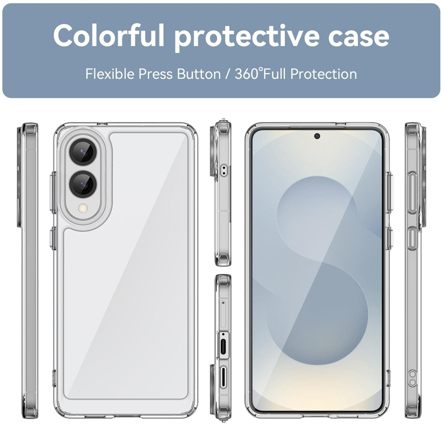 Samsung Galaxy S25 Edge 5G Electroplated Buttons TPU Acrylic Phone Case with Screen Protector - Heavy Duty Shockproof Cover, Air Cushion Corners, Raised Camera & Screen Protection, HD Tempered Glass Full Coverage Protective Case