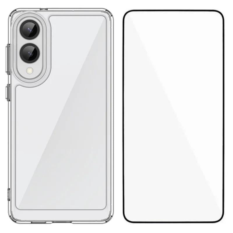 Samsung Galaxy S25 Edge 5G Electroplated Buttons TPU Acrylic Phone Case with Screen Protector - Heavy Duty Shockproof Cover, Air Cushion Corners, Raised Camera & Screen Protection, HD Tempered Glass Full Coverage Protective Case
