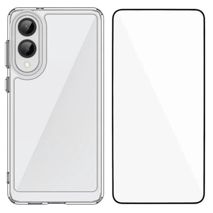 Samsung Galaxy S25 Edge 5G Electroplated Buttons TPU Acrylic Phone Case with Screen Protector - Heavy Duty Shockproof Cover, Air Cushion Corners, Raised Camera & Screen Protection, HD Tempered Glass Full Coverage Protective Case