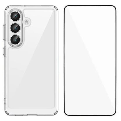 Samsung Galaxy S25 FE 5G Electroplated Buttons TPU Acrylic Phone Case with Screen Protector - Heavy Duty Shockproof Cover, Air Cushion Corners, Raised Camera & Screen Protection, HD Tempered Glass Full Coverage Protective Case