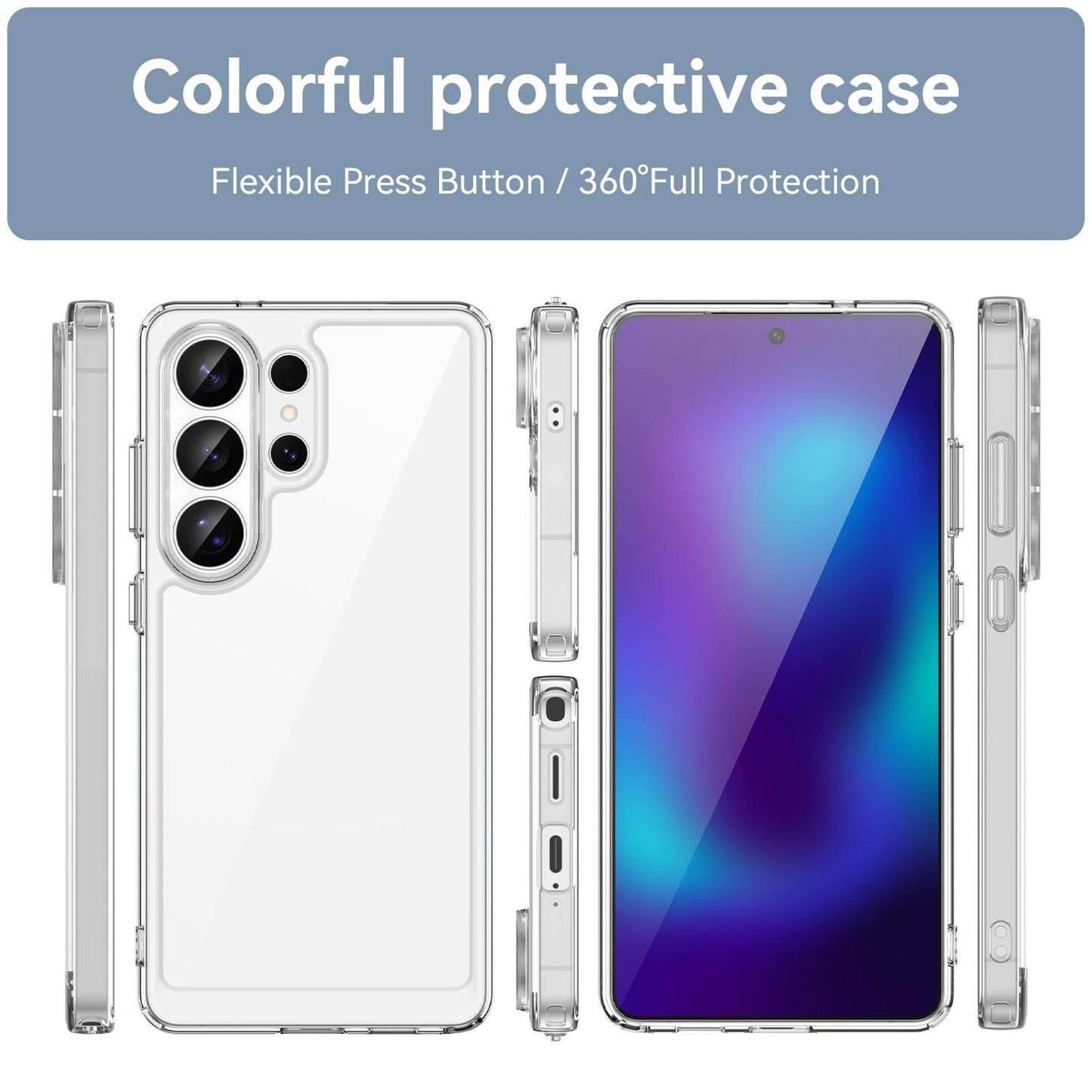 Samsung Galaxy S26 Ultra 5G Electroplated Buttons TPU Acrylic Phone Case with Screen Protector - Heavy Duty Shockproof Cover, Air Cushion Corners, Raised Camera & Screen Protection, HD Tempered Glass Full Coverage Protective Case