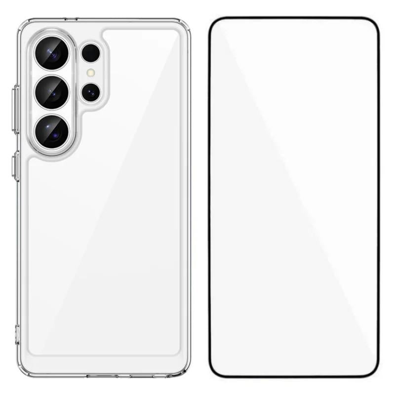 Samsung Galaxy S26 Ultra 5G Electroplated Buttons TPU Acrylic Phone Case with Screen Protector - Heavy Duty Shockproof Cover, Air Cushion Corners, Raised Camera & Screen Protection, HD Tempered Glass Full Coverage Protective Case