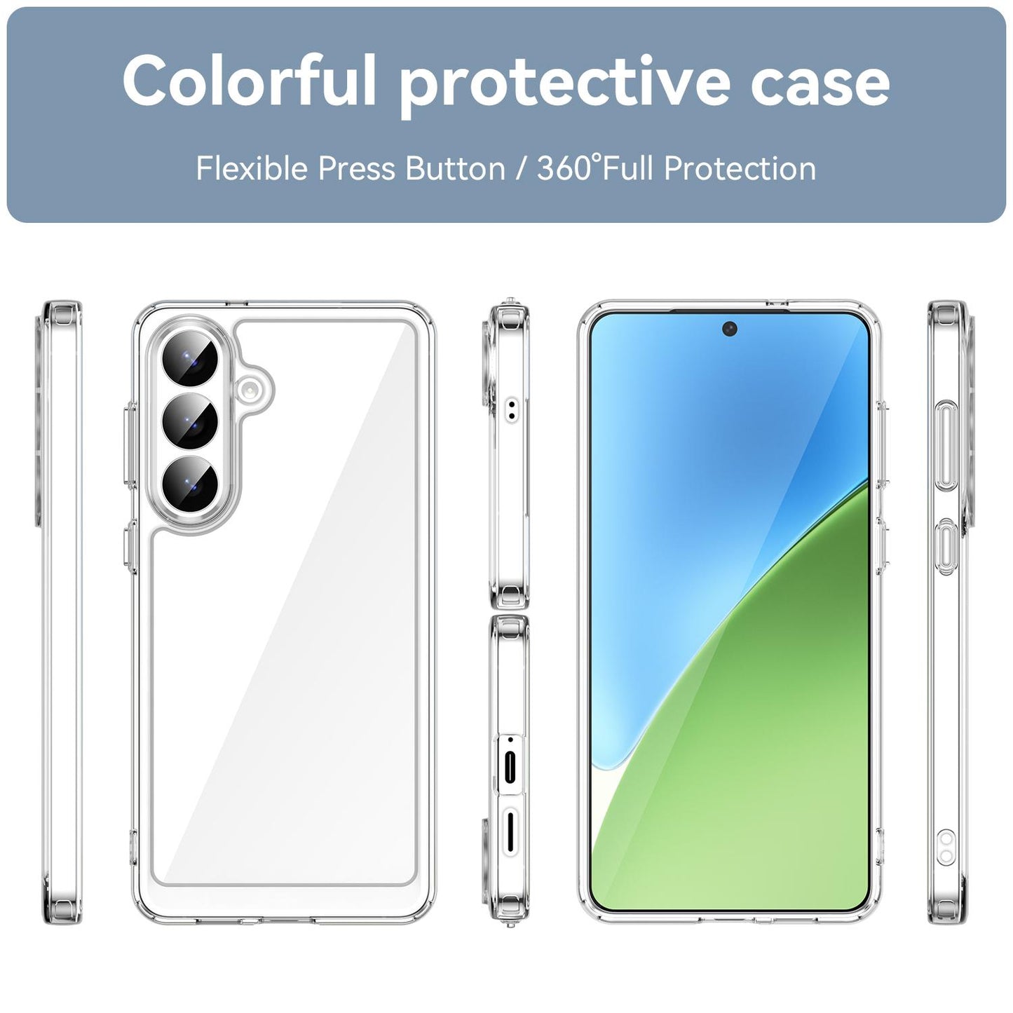 Samsung Galaxy S26+ 5G Electroplated Buttons TPU Acrylic Phone Case with Screen Protector - Heavy Duty Shockproof Cover, Air Cushion Corners, Raised Camera & Screen Protection, HD Tempered Glass Full Coverage Protective Case