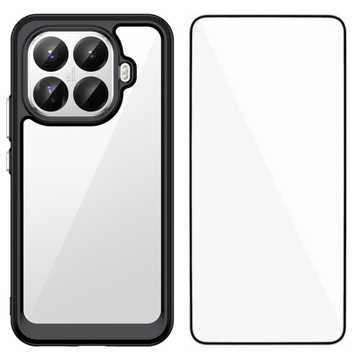 Xiaomi 15T Pro 5G Electroplated Buttons TPU Acrylic Phone Case with Screen Protector - Heavy Duty Shockproof Cover, Air Cushion Corners, Raised Camera & Screen Protection, HD Tempered Glass Full Coverage Protective Case