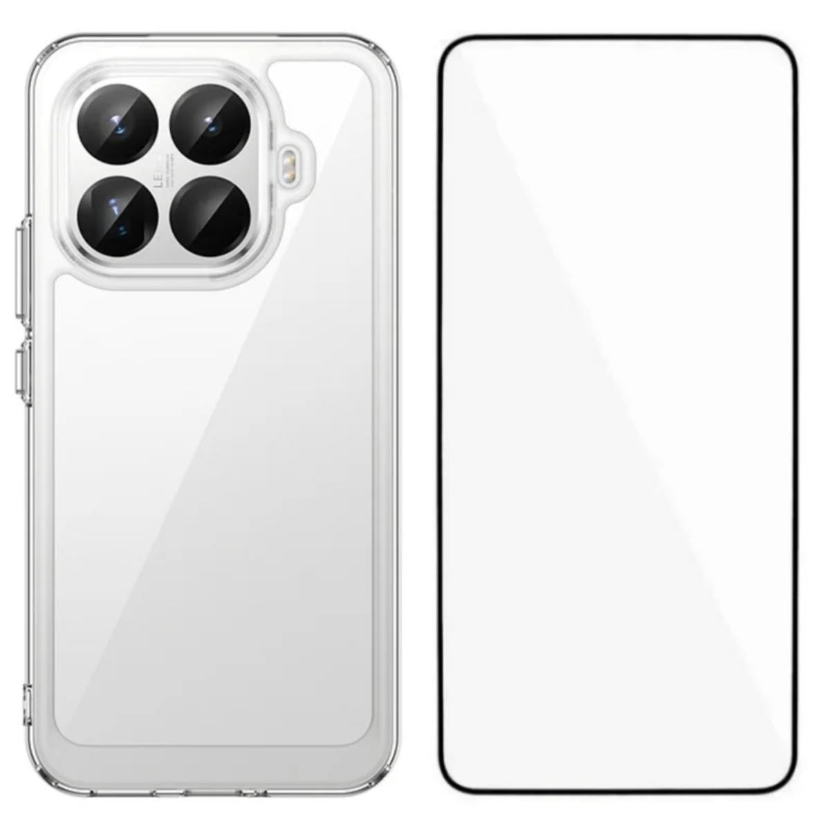 Xiaomi 15T Pro 5G Electroplated Buttons TPU Acrylic Phone Case with Screen Protector - Heavy Duty Shockproof Cover, Air Cushion Corners, Raised Camera & Screen Protection, HD Tempered Glass Full Coverage Protective Case