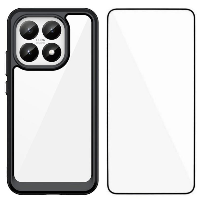 Xiaomi 15T 5G Electroplated Buttons TPU Acrylic Phone Case with Screen Protector - Heavy Duty Shockproof Cover, Air Cushion Corners, Raised Camera & Screen Protection, HD Tempered Glass Full Coverage Protective Case