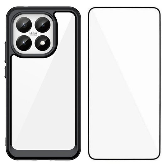 Xiaomi 15T 5G Electroplated Buttons TPU Acrylic Phone Case with Screen Protector - Heavy Duty Shockproof Cover, Air Cushion Corners, Raised Camera & Screen Protection, HD Tempered Glass Full Coverage Protective Case