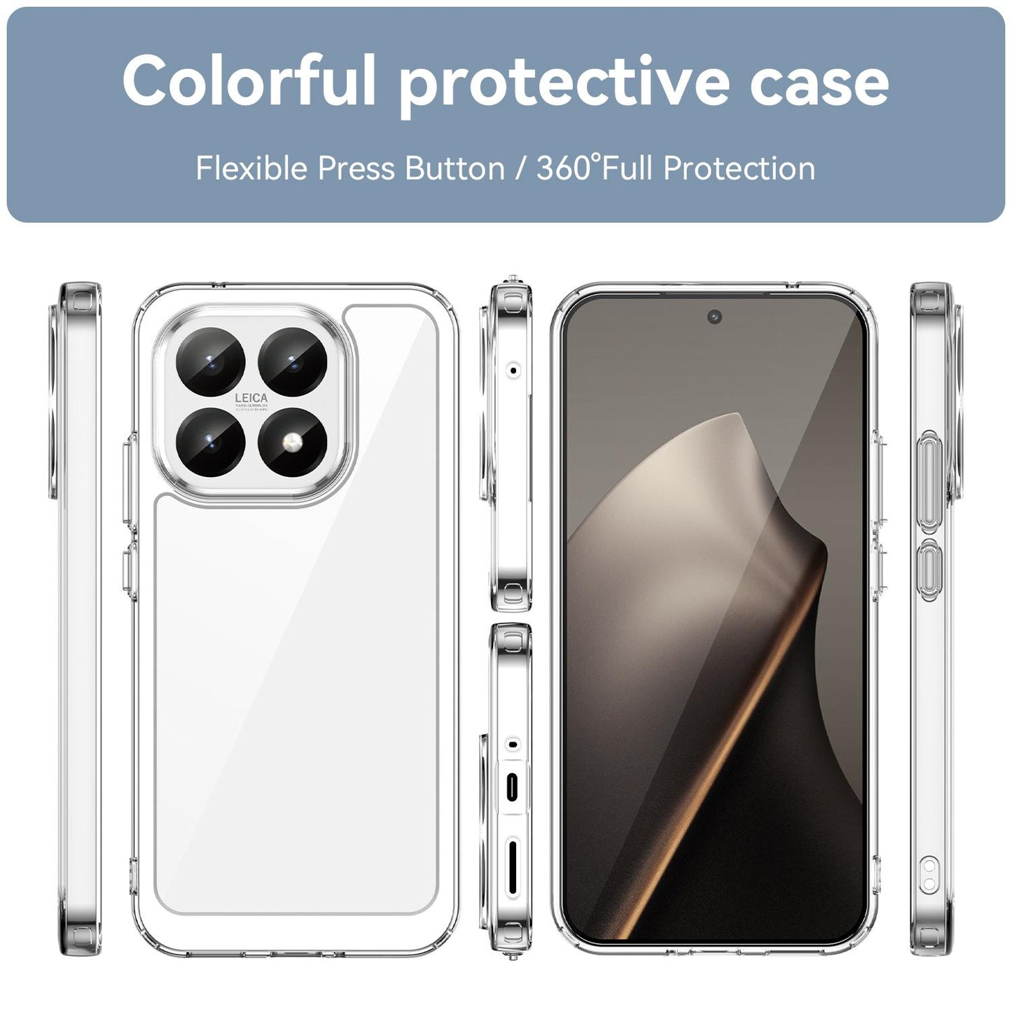 Xiaomi 15T 5G Electroplated Buttons TPU Acrylic Phone Case with Screen Protector - Heavy Duty Shockproof Cover, Air Cushion Corners, Raised Camera & Screen Protection, HD Tempered Glass Full Coverage Protective Case