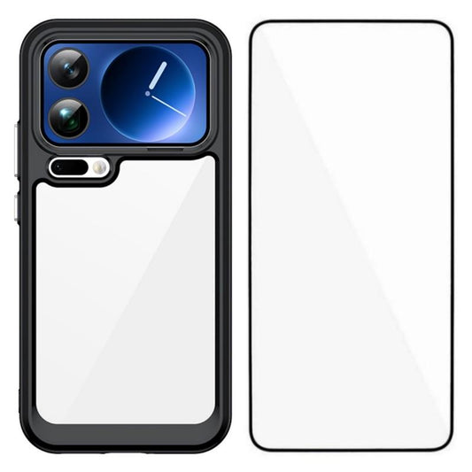 Xiaomi 17 Pro Max Electroplated Buttons TPU Acrylic Phone Case with Screen Protector - Heavy Duty Shockproof Cover, Air Cushion Corners, Raised Camera & Screen Protection, HD Tempered Glass Full Coverage Protective Case