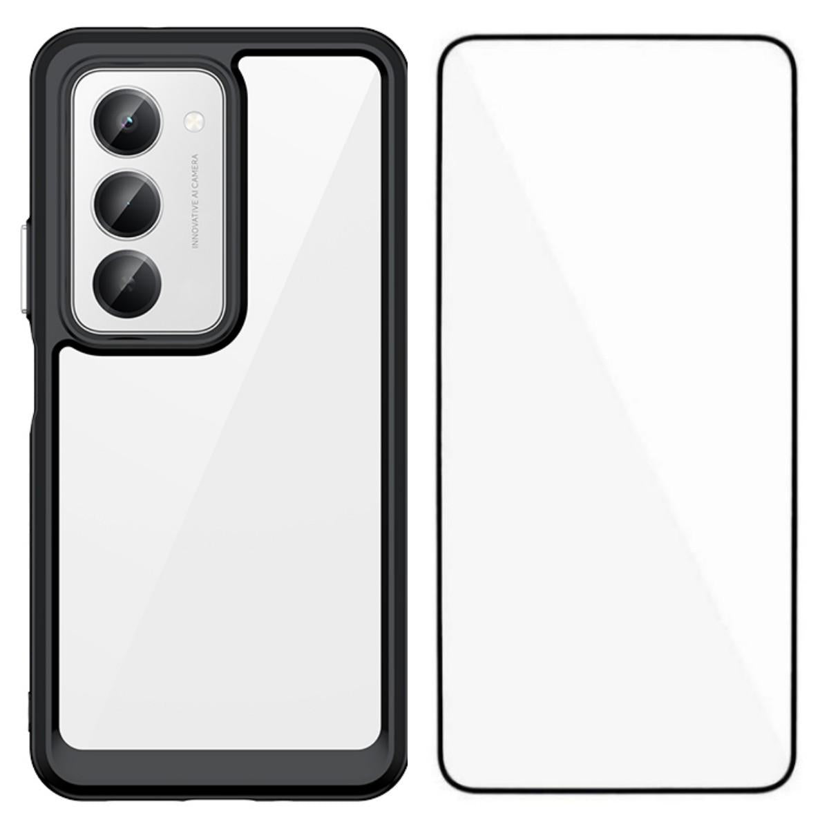 Redmi 15 5G Electroplated Buttons TPU Acrylic Phone Case with Screen Protector - Heavy Duty Shockproof Cover, Air Cushion Corners, Raised Camera & Screen Protection, HD Tempered Glass Full Coverage Protective Case