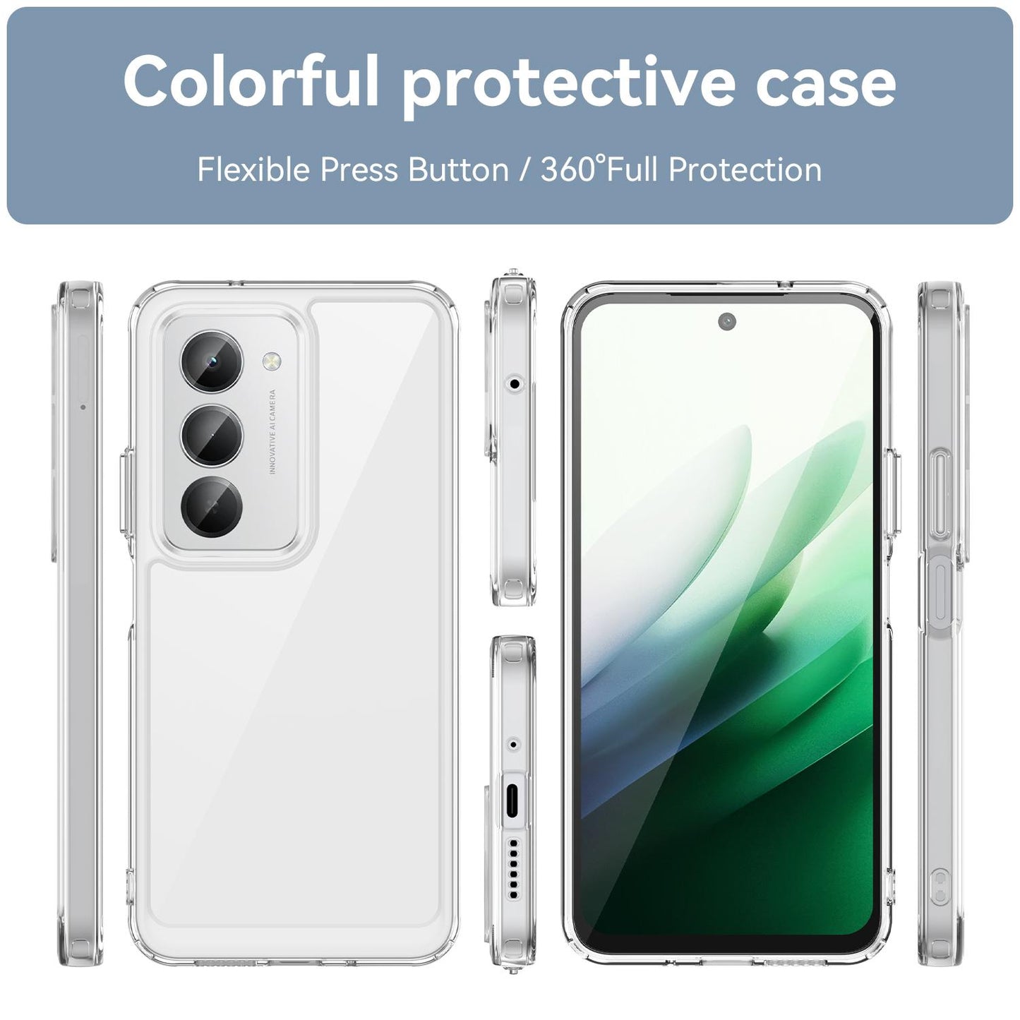Redmi 15 4G EU 171mm Electroplated Buttons TPU Acrylic Phone Case with Screen Protector - Heavy Duty Shockproof Cover, Air Cushion Corners, Raised Camera & Screen Protection, HD Tempered Glass Full Coverage Protective Case