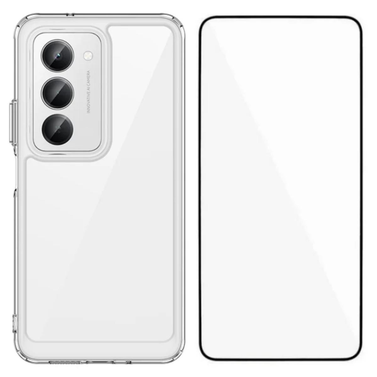 Redmi 15 5G 169.5mm Electroplated Buttons TPU Acrylic Phone Case with Screen Protector - Heavy Duty Shockproof Cover, Air Cushion Corners, Raised Camera & Screen Protection, HD Tempered Glass Full Coverage Protective Case