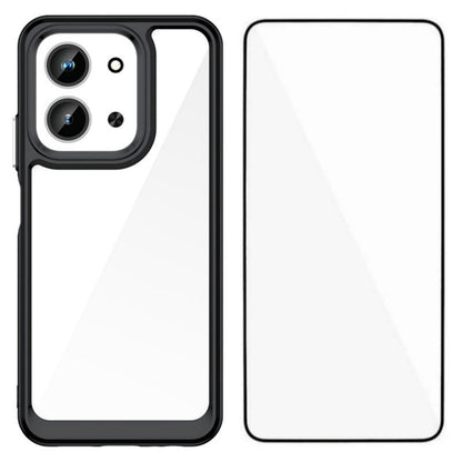 Redmi 15C 5G Electroplated Buttons TPU Acrylic Phone Case with Screen Protector - Heavy Duty Shockproof Cover, Air Cushion Corners, Raised Camera & Screen Protection, HD Tempered Glass Full Coverage Protective Case