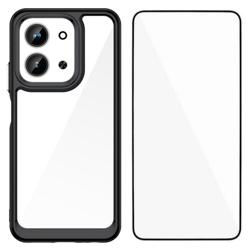 Redmi 15C 4G EU 173mm Electroplated Buttons TPU Acrylic Phone Case with Screen Protector - Heavy Duty Shockproof Cover, Air Cushion Corners, Raised Camera & Screen Protection, HD Tempered Glass Full Coverage Protective Case
