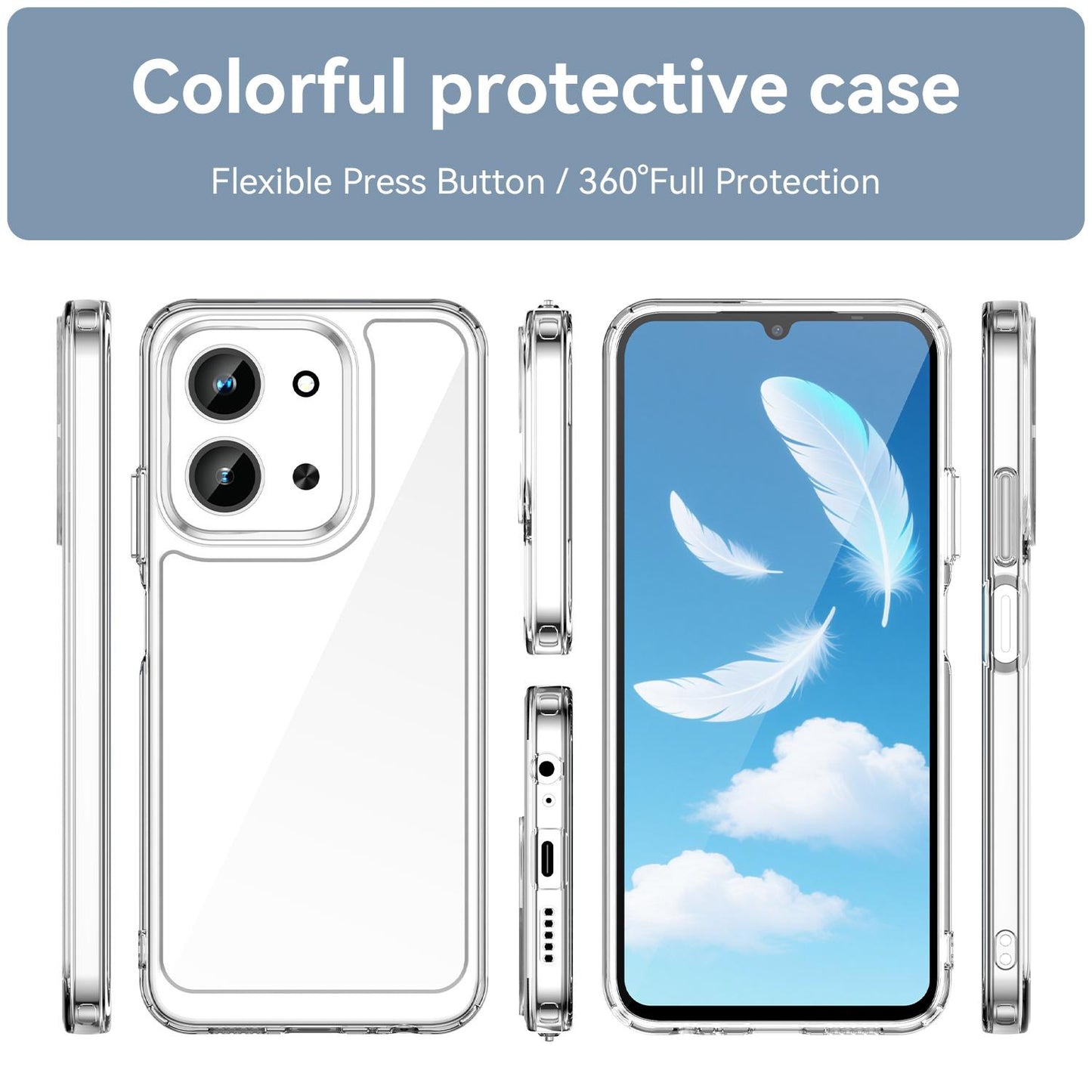 Redmi 15C 4G EU 173mm Electroplated Buttons TPU Acrylic Phone Case with Screen Protector - Heavy Duty Shockproof Cover, Air Cushion Corners, Raised Camera & Screen Protection, HD Tempered Glass Full Coverage Protective Case
