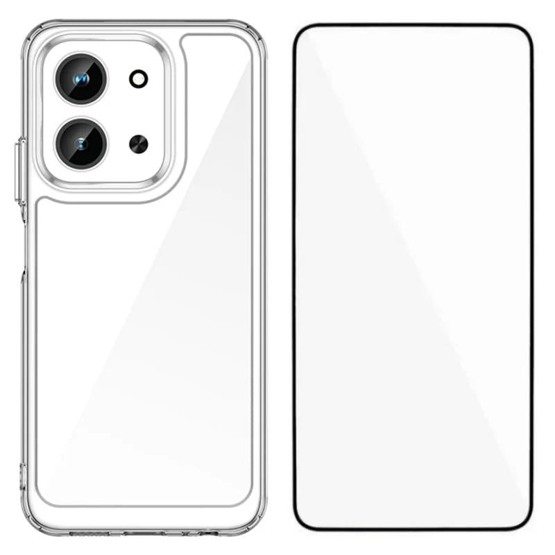 Redmi 15C 4G EU 173mm Electroplated Buttons TPU Acrylic Phone Case with Screen Protector - Heavy Duty Shockproof Cover, Air Cushion Corners, Raised Camera & Screen Protection, HD Tempered Glass Full Coverage Protective Case