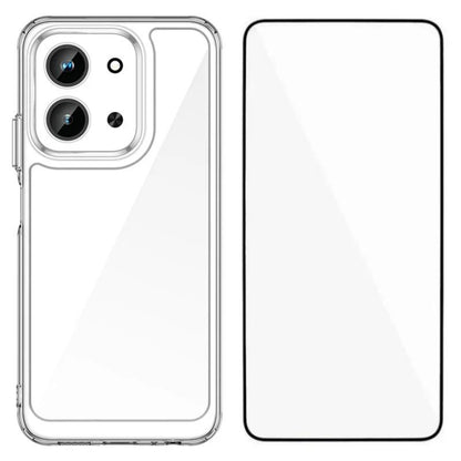 Redmi 15C 4G EU 173mm Electroplated Buttons TPU Acrylic Phone Case with Screen Protector - Heavy Duty Shockproof Cover, Air Cushion Corners, Raised Camera & Screen Protection, HD Tempered Glass Full Coverage Protective Case
