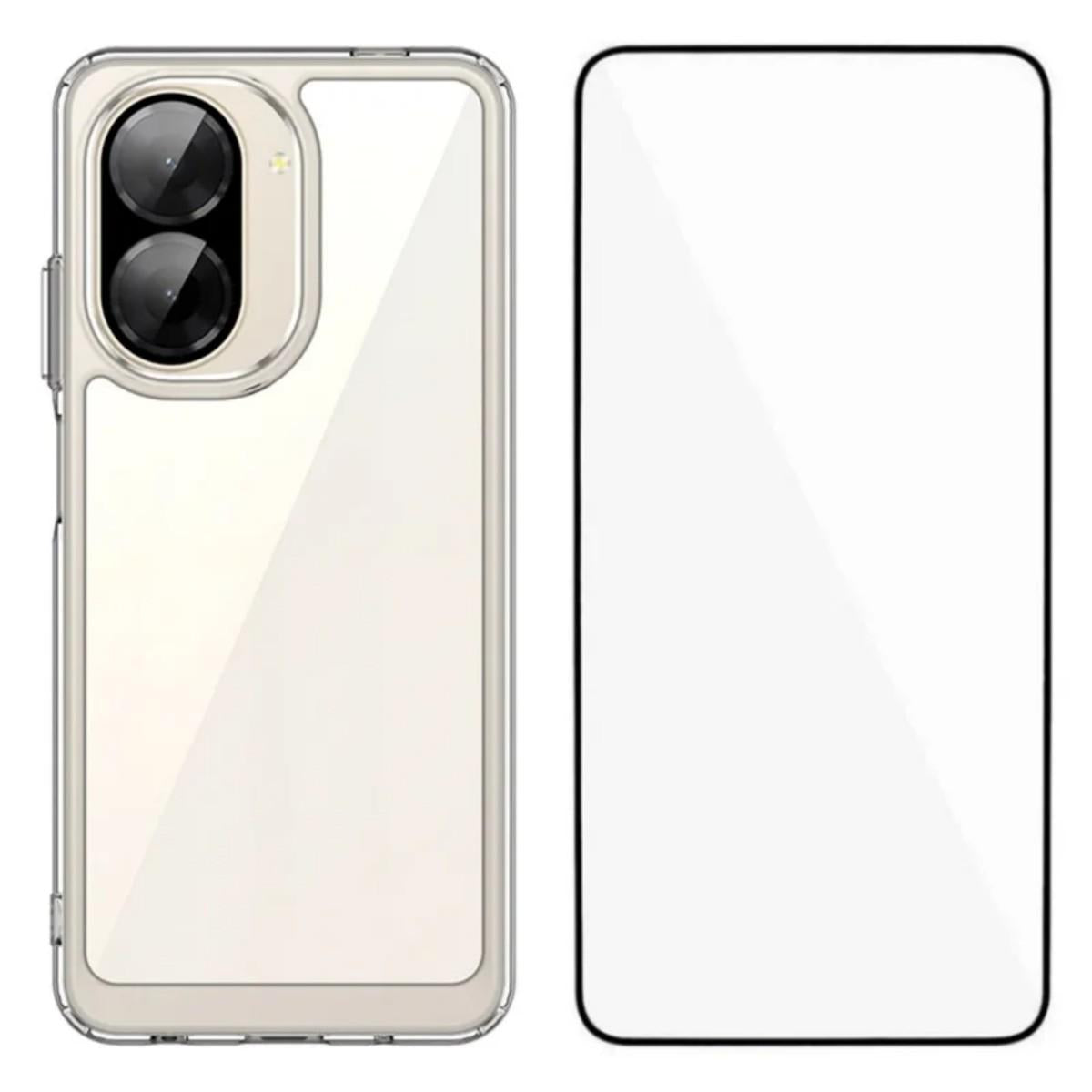 Redmi A5 4G 171.7mm Electroplated Buttons TPU Acrylic Phone Case with Screen Protector - Heavy Duty Shockproof Cover, Air Cushion Corners, Raised Camera & Screen Protection, HD Tempered Glass Full Coverage Protective Case