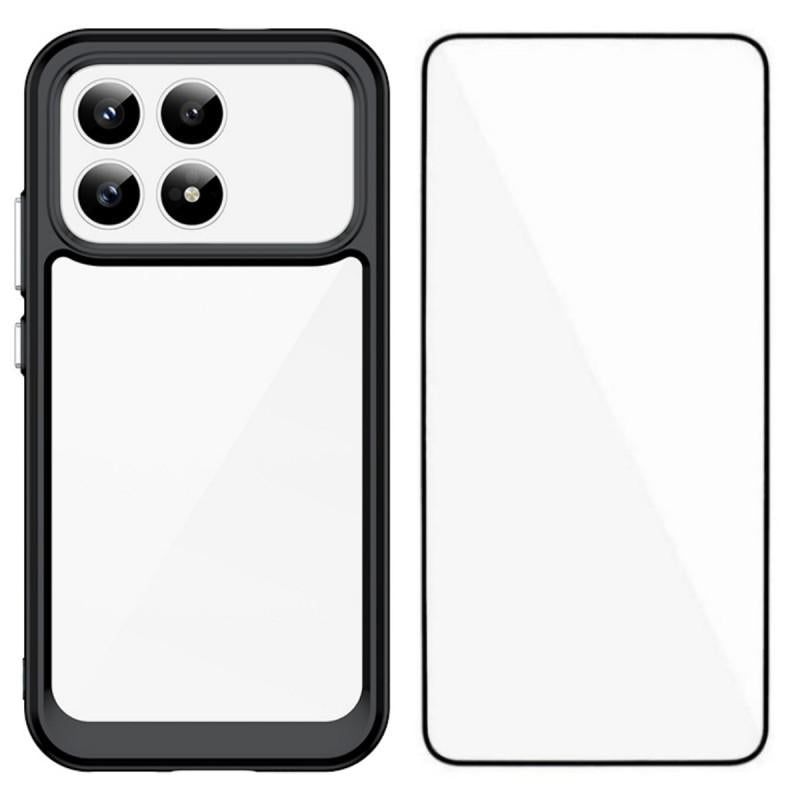 Poco F8 Pro Electroplated Buttons TPU Acrylic Phone Case with Screen Protector - Heavy Duty Shockproof Cover, Air Cushion Corners, Raised Camera & Screen Protection, HD Tempered Glass Full Coverage Protective Case