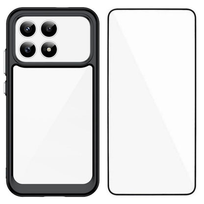 Poco F8 Pro Electroplated Buttons TPU Acrylic Phone Case with Screen Protector - Heavy Duty Shockproof Cover, Air Cushion Corners, Raised Camera & Screen Protection, HD Tempered Glass Full Coverage Protective Case