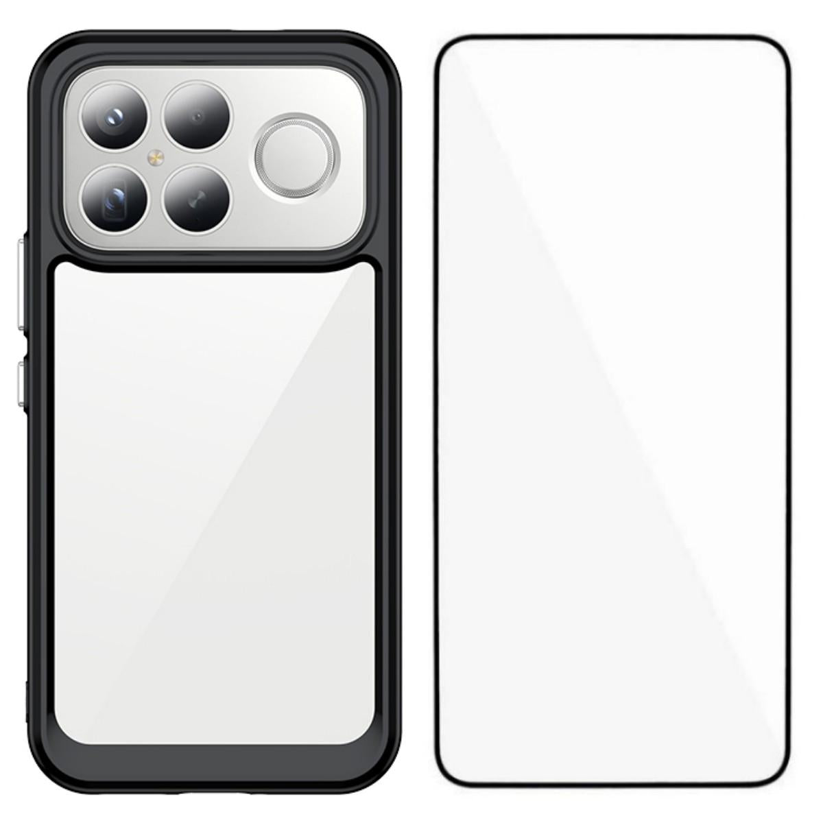 Poco F8 Ultra Electroplated Buttons TPU Acrylic Phone Case with Screen Protector - Heavy Duty Shockproof Cover, Air Cushion Corners, Raised Camera & Screen Protection, HD Tempered Glass Full Coverage Protective Case