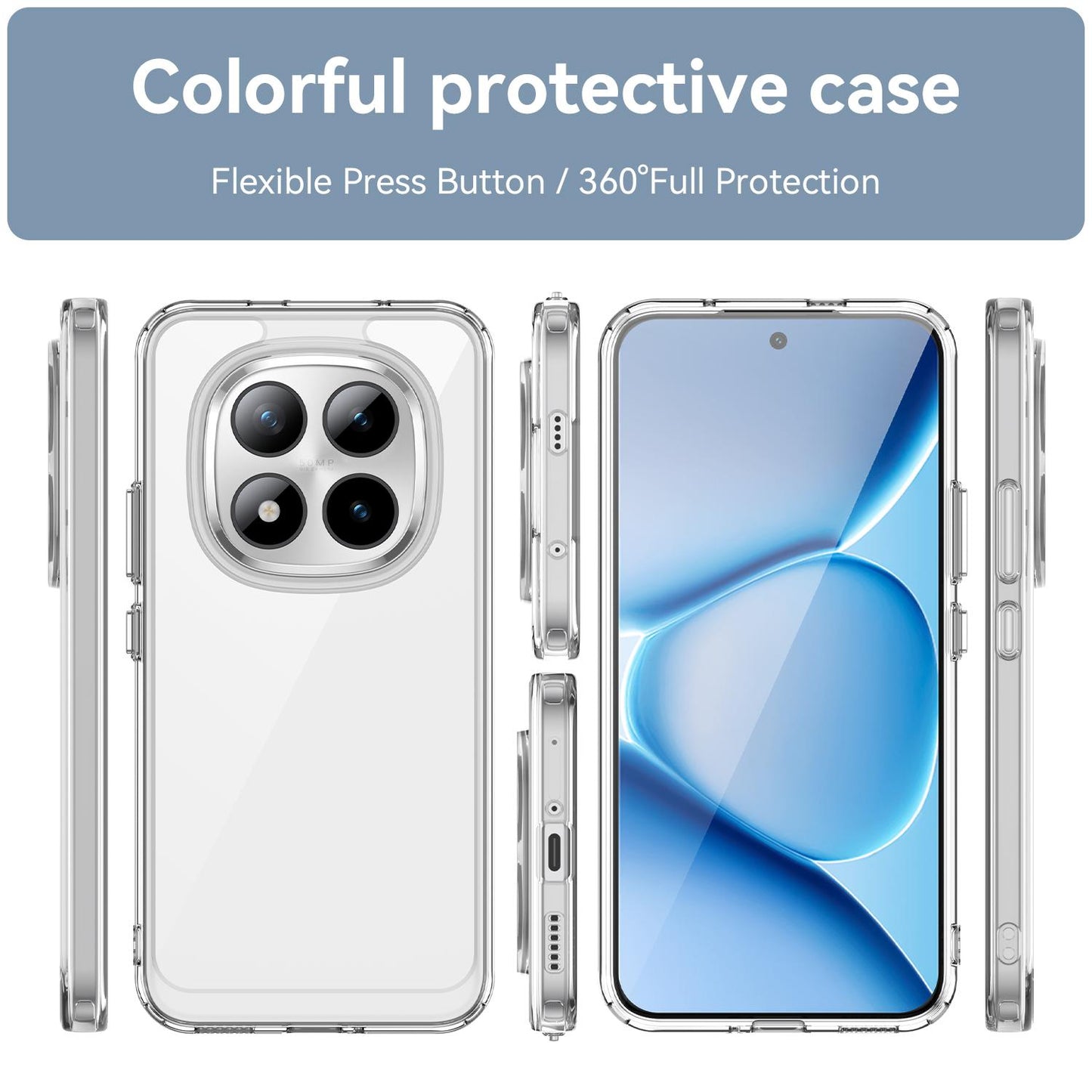 Poco M8 Electroplated Buttons TPU Acrylic Phone Case with Screen Protector - Heavy Duty Shockproof Cover, Air Cushion Corners, Raised Camera & Screen Protection, HD Tempered Glass Full Coverage Protective Case