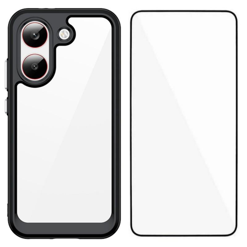 Poco X8 Pro 5G Electroplated Buttons TPU Acrylic Phone Case with Screen Protector - Heavy Duty Shockproof Cover, Air Cushion Corners, Raised Camera & Screen Protection, HD Tempered Glass Full Coverage Protective Case