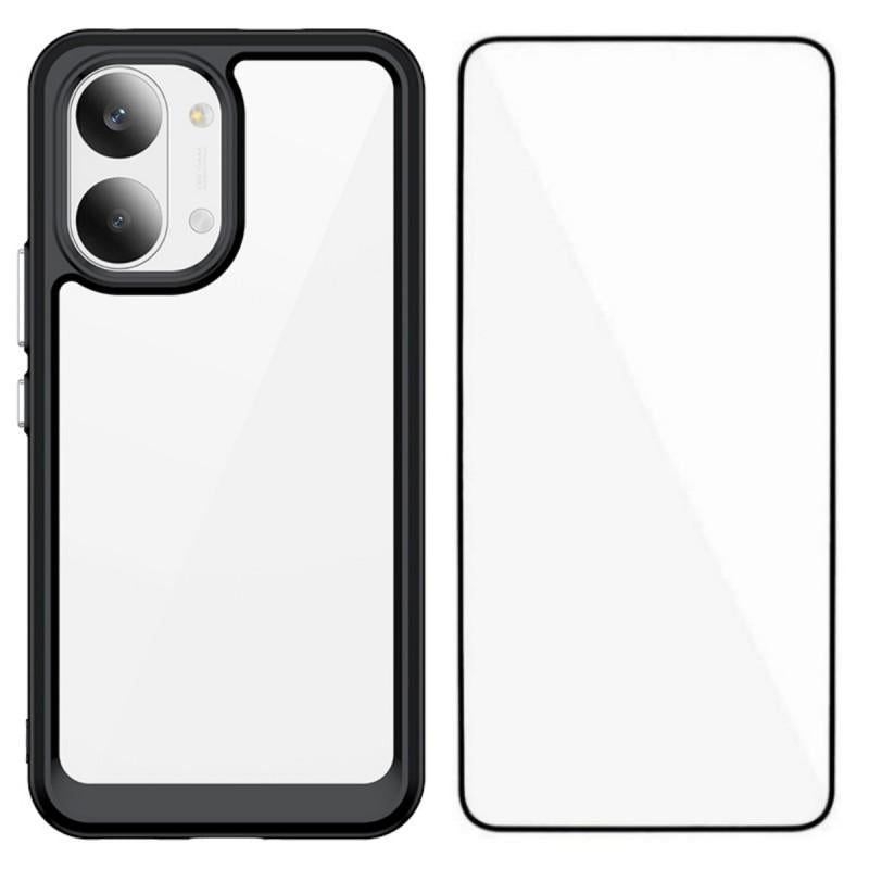 Redmi Turbo 5 Max Electroplated Buttons TPU Acrylic Phone Case with Screen Protector - Heavy Duty Shockproof Cover, Air Cushion Corners, Raised Camera & Screen Protection, HD Tempered Glass Full Coverage Protective Case