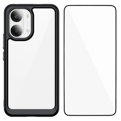Redmi Turbo 5 Max Electroplated Buttons TPU Acrylic Phone Case with Screen Protector - Heavy Duty Shockproof Cover, Air Cushion Corners, Raised Camera & Screen Protection, HD Tempered Glass Full Coverage Protective Case