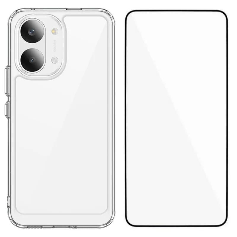 Redmi Turbo 5 Max Electroplated Buttons TPU Acrylic Phone Case with Screen Protector - Heavy Duty Shockproof Cover, Air Cushion Corners, Raised Camera & Screen Protection, HD Tempered Glass Full Coverage Protective Case