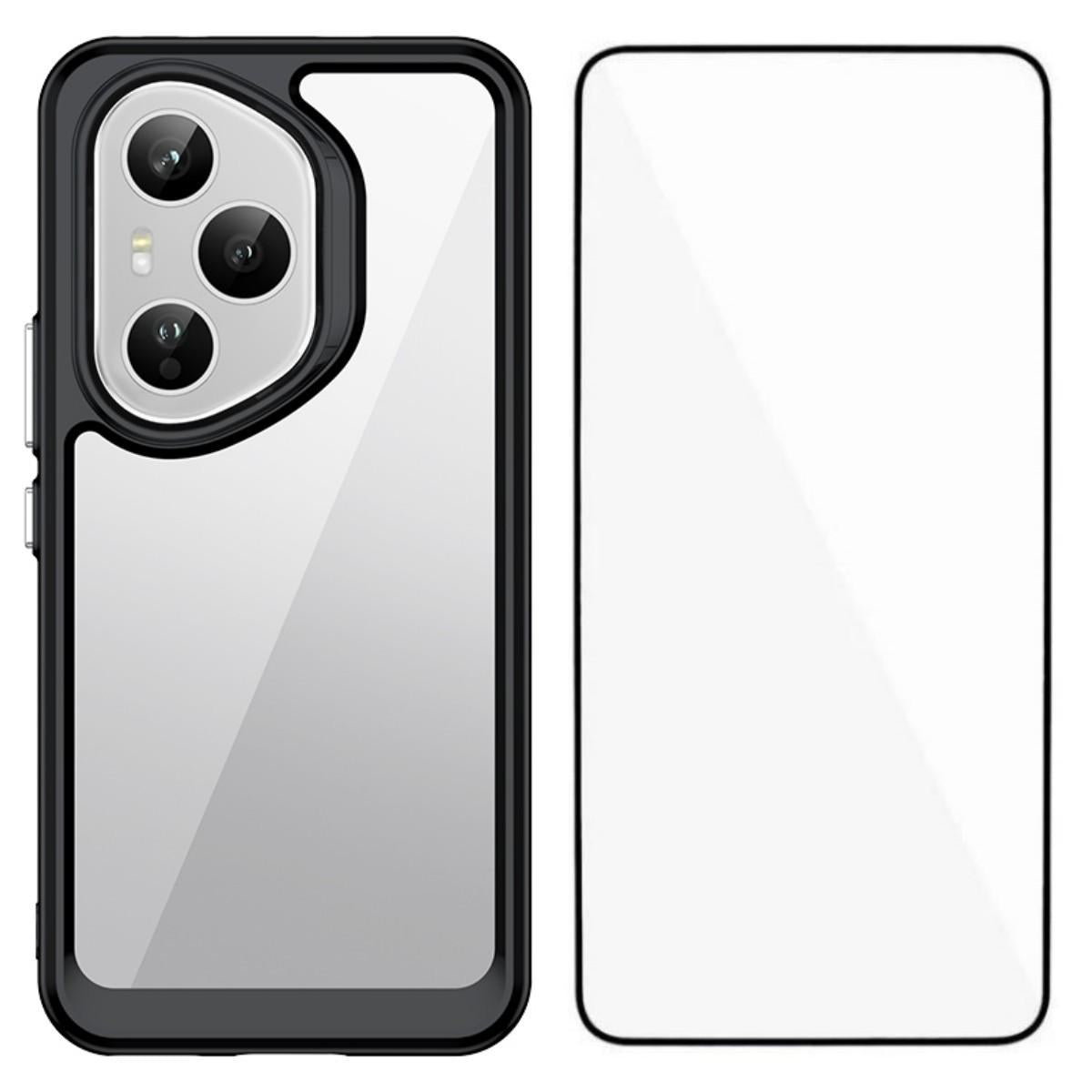 Honor 400 Pro 160.8mm Electroplated Buttons TPU Acrylic Phone Case with Screen Protector - Heavy Duty Shockproof Cover, Air Cushion Corners, Raised Camera & Screen Protection, HD Tempered Glass Full Coverage Protective Case