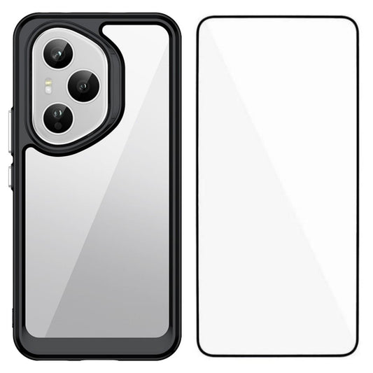 Honor 400 Pro 160.8mm Electroplated Buttons TPU Acrylic Phone Case with Screen Protector - Heavy Duty Shockproof Cover, Air Cushion Corners, Raised Camera & Screen Protection, HD Tempered Glass Full Coverage Protective Case