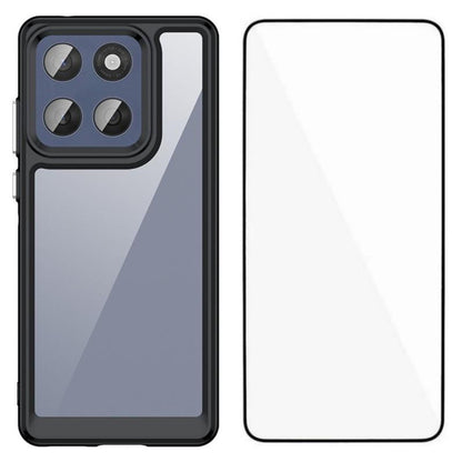 Motorola Edge 60 Fusion 5G Electroplated Buttons TPU Acrylic Phone Case with Screen Protector - Heavy Duty Shockproof Cover, Air Cushion Corners, Raised Camera & Screen Protection, HD Tempered Glass Full Coverage Protective Case