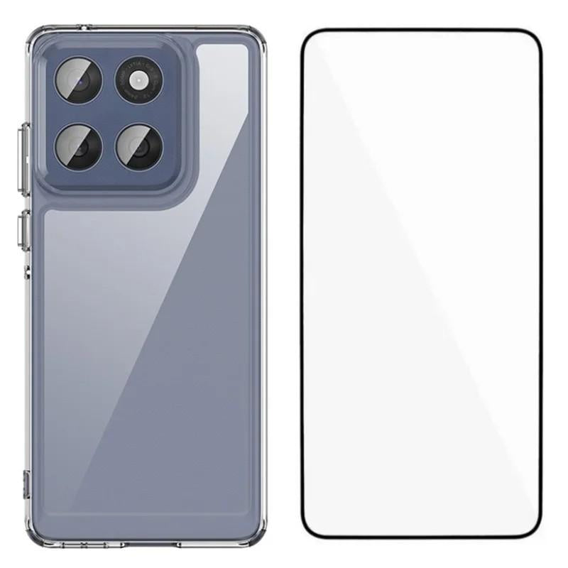 Motorola Edge 60 5G Electroplated Buttons TPU Acrylic Phone Case with Screen Protector - Heavy Duty Shockproof Cover, Air Cushion Corners, Raised Camera & Screen Protection, HD Tempered Glass Full Coverage Protective Case