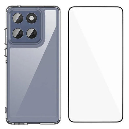 Motorola Edge 60 5G Electroplated Buttons TPU Acrylic Phone Case with Screen Protector - Heavy Duty Shockproof Cover, Air Cushion Corners, Raised Camera & Screen Protection, HD Tempered Glass Full Coverage Protective Case