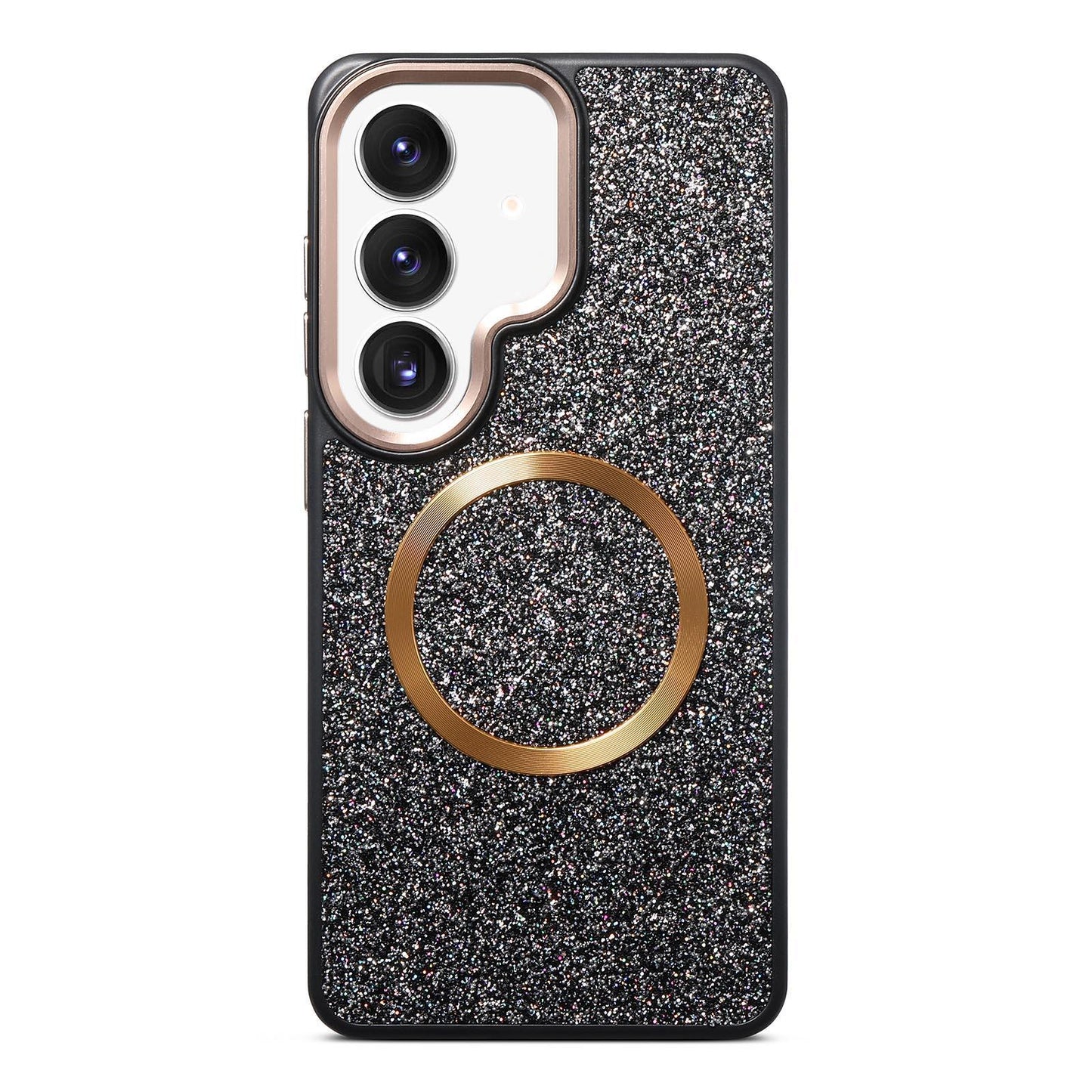 Galaxy S24 5G Glitter Airbag Shockproof Magnetic Phone Case with Luxury Sparkly Finish, Metal Camera Lens Protection, PU & TPU Dual Layer Cover, Magnetic Wireless Charging Compatible, Anti-Drop Protective Bumper