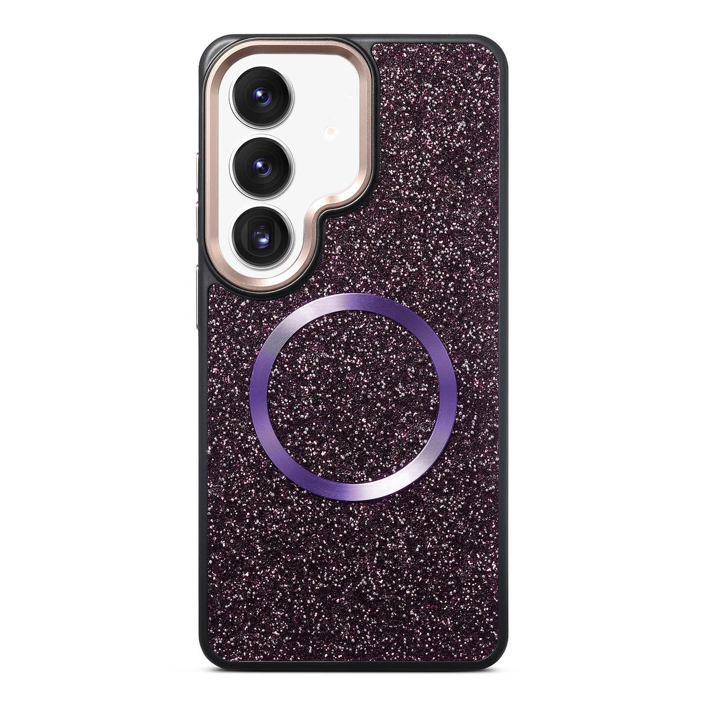Galaxy S24 5G Glitter Airbag Shockproof Magnetic Phone Case with Luxury Sparkly Finish, Metal Camera Lens Protection, PU & TPU Dual Layer Cover, Magnetic Wireless Charging Compatible, Anti-Drop Protective Bumper