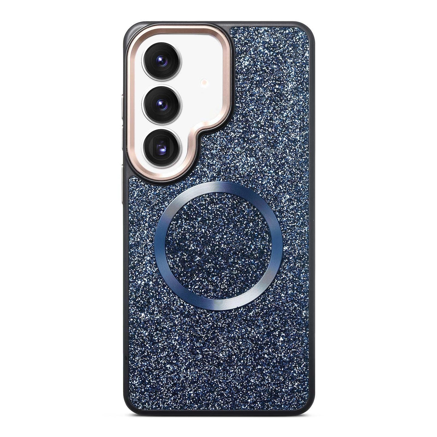 Galaxy S24 5G Glitter Airbag Shockproof Magnetic Phone Case with Luxury Sparkly Finish, Metal Camera Lens Protection, PU & TPU Dual Layer Cover, Magnetic Wireless Charging Compatible, Anti-Drop Protective Bumper