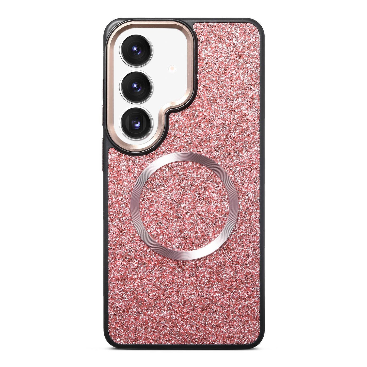 Galaxy S24 5G Glitter Airbag Shockproof Magnetic Phone Case with Luxury Sparkly Finish, Metal Camera Lens Protection, PU & TPU Dual Layer Cover, Magnetic Wireless Charging Compatible, Anti-Drop Protective Bumper