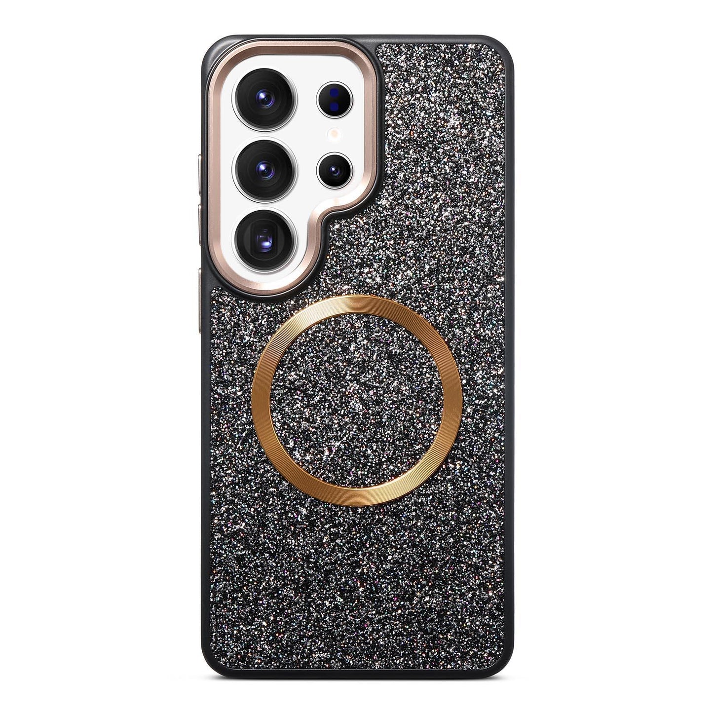 Galaxy S25 Ultra 5G Glitter Airbag Shockproof Magnetic Phone Case with Luxury Sparkly Finish, Metal Camera Lens Protection, PU & TPU Dual Layer Cover, Magnetic Wireless Charging Compatible, Anti-Drop Protective Bumper