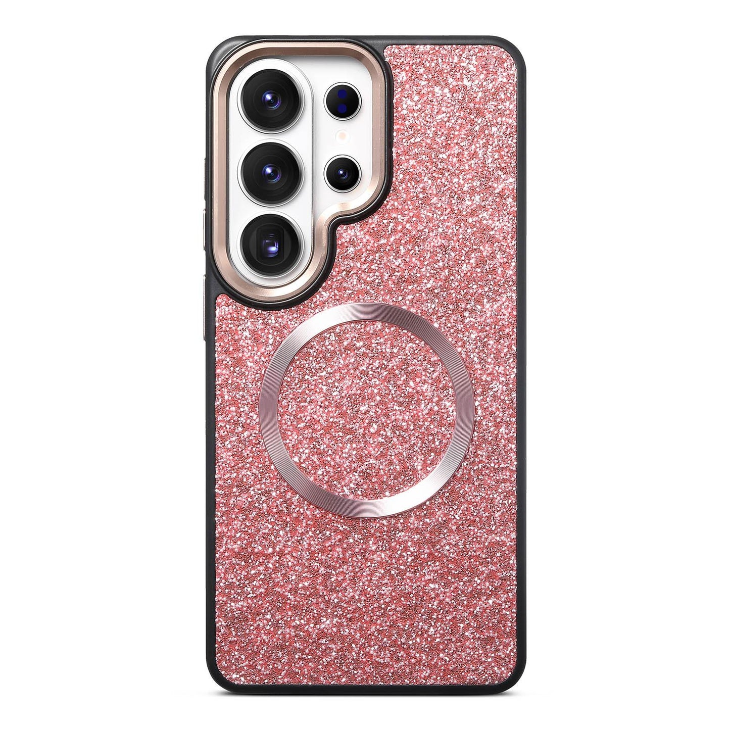 Galaxy S26 Ultra 5G Glitter Airbag Shockproof Magnetic Phone Case with Luxury Sparkly Finish, Metal Camera Lens Protection, PU & TPU Dual Layer Cover, Magnetic Wireless Charging Compatible, Anti-Drop Protective Bumper