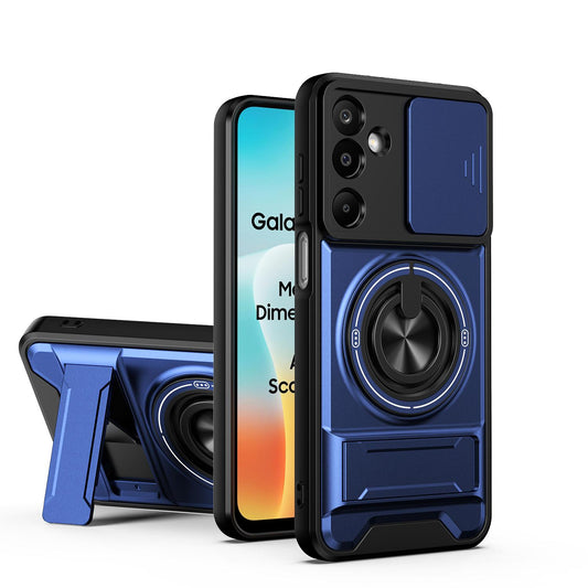Samsung Galaxy M16 5G Multifunctional Magnetic Shockproof Phone Case with Sliding Lens Window Stand Cover