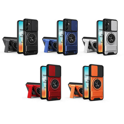 Samsung Galaxy M16 5G Multifunctional Magnetic Shockproof Phone Case with Sliding Lens Window Stand Cover