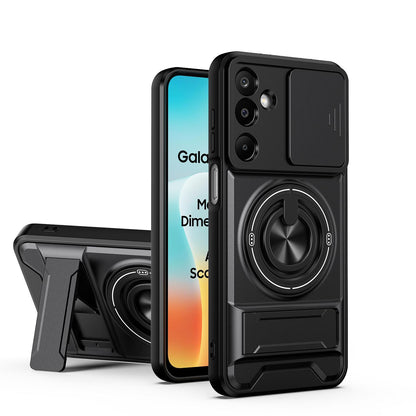 Samsung Galaxy M16 5G Multifunctional Magnetic Shockproof Phone Case with Sliding Lens Window Stand Cover